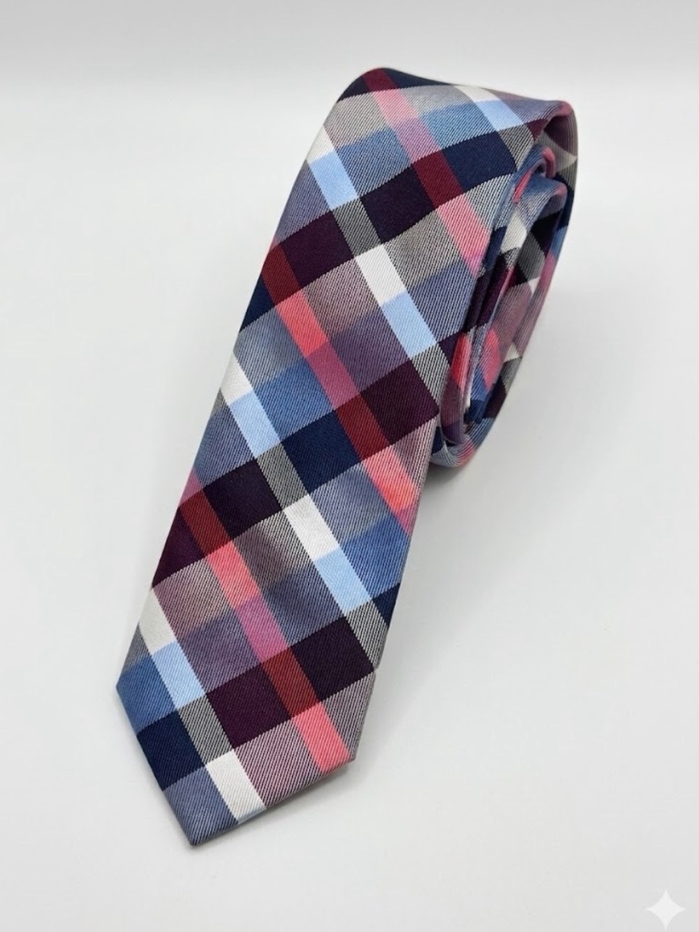Express Men's Silk Plaid Tie Blue Red White Modern Business Casual OS